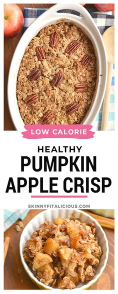 healthy pumpkin apple crisp recipe with text overlay