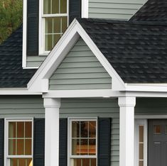 Explore your style with an array of colors with our premium Compass Vinyl Siding. Chose from lighter, comfy neutrals, to dynamic, dark hues and worry-free wood grains. Compass Vinyl Siding gives you the largest palette of colors to chose from in the Georgia-Pacific Vinyl Siding family. Georgia-Pacific Vinyl Siding is made using the highest quality raw materials. The patented, proprietary technology delivers superior durability and performance. And to ensure the product is reliable, each batch goes through a rigorous 35-point checklist to make sure it meets exacting quality standards. Georgia-Pacific Compass Double 4-in Traditional Sagebrook Vinyl Siding Panel 8-in x 150-in (8.33-sq ft /piece) in Green | 138521A Georgia Pacific Vinyl Siding, Blue Vinyl Siding, Vinyl Siding House, Exterior Siding Colors, Blue Siding, House Addition, Wood Repair, Siding Colors, House Siding