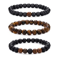 PRICES MAY VARY. [Bead Bracelet Set]: The men's bracelets consists of 3 bead set bracelets, including lava stone bracelet, black beads bracelets, tigers eye bracelet. Different styles of beads meet all the needs of daily matching. [Stretch Bead Bracelet]: The size of the beads on the personalised mens bracelets varies depending on the set, including 8mm beads or a combination of 6mm beads and 8mm beads. The elastic rope connection design can fit most men's wrists well, adding to men's charm. [Na Men’s Stretch Bracelet, Men Bead Bracelet, Mens Bead Bracelet, Rock Bracelets, Mens Bracelet Set, Connection Design, Beaded Bracelet For Men, Black Beaded Bracelet, Lava Rock Bracelet