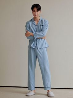 Composition : 100% polyesterColor : Blue_95, Blue_100, Blue_105Country of Origin : Republic of Korea Light Blue Cotton Loungewear Sets, Light Blue Cotton Lounge Sets, Blue Cotton Sleepwear For Pajama Party, Blue Relaxed Fit Sleepwear For Loungewear, Blue Cotton Sleepwear, Blue Long Pants Sleepwear For Loungewear, Blue Sleepwear Long Pants For Loungewear, Casual Blue Sleep Sets, Blue Cotton Sleepwear For Spring