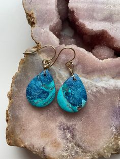 A gem lovers dream! Gorgeous rare one of a kind shattuckite earrings! Hang length is 40mm Ear wire is 14kt gold filled Artisan Dangle Teardrop Earrings With Ear Wire, Artisan Teardrop Dangle Earrings With Ear Wire, Artisan Teardrop Pierced Earrings, Artisan Teardrop Nickel Free Earrings, Artisan Teardrop Nickel-free Earrings, Artisan Teardrop Earrings For Pierced Ears As Gift, Artisan Teardrop Earrings As Gift, Unique Natural Stone Earrings For Gifts, Unique Teardrop Earrings With Natural Stones