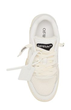 Off-White looks to '80s and '90s athletic shoes to create a modern sneaker that sports a low profile with nods to street, basketball and runner aesthetics. Directional arrows and a logo-embossed tag score winning sneakerhead points. Lace-up style Removable insole Synthetic and leather upper/textile lining/rubber sole Imported Designer Shoes Black Owned/Founded White Running Shoes With Logo For Jogging, White Low-top Running Shoes With Logo, Low-top Sneakers For Light Sports With Logo, White Sneakers With Translucent Outsole For Streetwear, White Logo Sneakers For Sports, White Logo Sneakers For Streetwear, Urban Style Custom White Sneakers With Logo, Sporty White Sneakers With Logo, White High-top Basketball Shoes With Logo