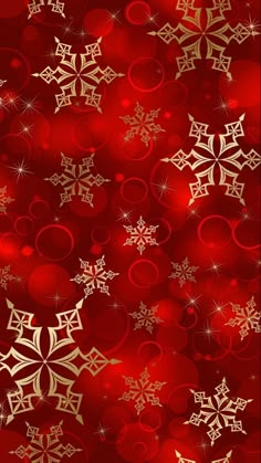 a red and gold christmas background with snowflakes on it's sides,