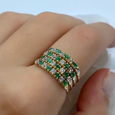 Emerald Ring Vintage - Green Emerald Ring - Yellow Gold Ring - 14k Emerald Ring - Statement Ring - Wire Gold Ring - Harem Ring -Turkish Ring *100% naturel emerald *14k-18k solid gold *solid gold (NOT plated) *gemstone: 2.25 mm. *stone shape: round *stones emerald: 16 pcs. *stones zircon: 16 pcs. *emerald-zircon Luxury Emerald Stackable Rings For May Birthstone, Fine Jewelry Green Stackable Rings With Prong Setting, Green Diamond Ring With Vvs Clarity In 14k Gold, Green Half Eternity Stackable Rings Fine Jewelry, Stackable Green Diamond Ring In 14k Gold, Fine Jewelry Emerald Ring With Vvs Clarity, Green Open Band Elegant Rings, Elegant Green Open Band Rings, Luxury Green Half Eternity Ring