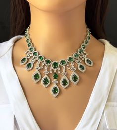 Emerald CZ diamond bridal necklace, American Diamond wedding necklace, Cz jewelry, Indian, Pakistani, and Punjabi wedding jewelry  Regular Size And Adjustable with rhodium finish Ships from California, USA Delivery in 2-5 business days in the USA. Other colors can be found here https://www.etsy.com/listing/1423096838/ruby-cz-diamond-bridal-necklace-american?ref=listings_manager_grid https://www.etsy.com/listing/1423097794/sapphire-cz-diamond-bridal-necklace?ref=listings_manager_grid Color, shade Punjabi Wedding Jewelry, Diamond Wedding Necklace, Diamond Necklace Wedding, Star Bangle, Punjabi Wedding, Cz Jewelry, Wedding Jewellery Necklace, Jewelry Indian, Wedding Necklaces