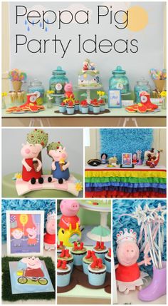 peppa pig party ideas including cupcakes, cake and decorations for peppa pig birthday