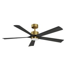 a ceiling fan with three black blades and two white lights on the top of it