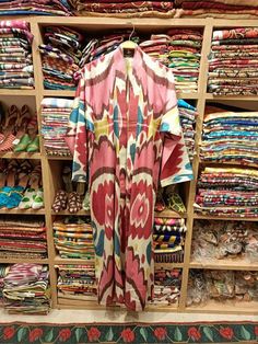 Uzbek Suzani Embroidered Caftan,Suzani Long Caftan,Suzani Coat,Suzani Fabric,Fashion Coat,Woman's Clothing,free size Colorful Lamp, Boho Textiles, Colorful Lamp Shades, Embroidered Caftan, Mode Mantel, Suzani Fabric, Kimono Boho, Comfy Slippers, Silk Ikat