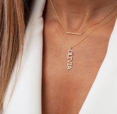 This 14k personalized diamond name necklace is the perfect gift for the bridal party, someone special, or yourself. * All letters are capital.__________________________________________M A T E R I A L & L E N G T HAvailable in 14k Yellow Gold, 14k Rose Gold, 14k White Gold, Sterling SilverStone: Natural DiamondsThickness: 1.2mm / 0.05"InitialsLowercase: 4 mmCapital: 8 mmDiamond: 0.10 ct. - 0.30 ct. depending on the nameChain length: 14+2, 16+2, 18+2 options or ant length up to 20 inches without e White Gold Diamond Name Necklace As Personalized Gift, Customizable White Diamond Name Necklace, Gold Personalized Diamond Name Necklace, Gift Name Necklace With Diamond Accents, Personalized Gold Name Necklace With Diamond Accents, Gold Finger Rings, Finger Rings, Name Necklace, Bridal Party