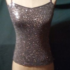 Super Hot Express, Sequin, Gray Tank Top. Never Worn. Xs Silver Fitted Tank Top For Party Season, Glamorous Silver Tank Top For Party, Glamorous Silver Party Tank Top, Sparkling Fitted Tops For Night Out, Fitted Shiny Evening Tops, Fitted Shiny Tops For Evening, Shiny Fitted Tank Top, Silver Sequined Tank Top For Night Out, Sequined Silver Tank Top For Night Out