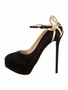 Charlotte Olympia Suede Pumps Sz 7.5/37.5 Black Gold Ankle Strap Made in Italy | eBay