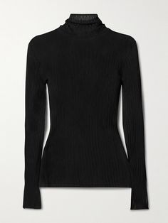 FFORME's ribbed-knit 'Elin' sweater has a semi-sheer finish, so you'll want to underpin it with a tonal camisole or bralette. It's designed for a close fit and has a chic turtleneck. Elegant Ribbed Stretch Sweater, Elegant Fitted Tops With Ribbing, Elegant Fitted Top With Ribbing, Elegant Fitted Top With Ribbed Collar, Fitted Ribbed Sweater For Work, Clothes Wishlist, Knit Turtleneck Sweater, Black Rib, Net A Porter