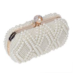 Full Beaded Artificial Pearls Evening Clutches – Luxy Moon Classy Purses, Pearl Clutch, Best Purses, Beaded Evening Bags, Wedding Purse, Cute Handbags, Beaded Wedding, Travel Purse, Wedding Bag