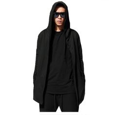 Material: Cotton, Polyester • Sleeve Length (Cm): Full • Sleeve Style: Regular • Item Type: Sweatshirts • Pattern Type: Solid • Collar: Hooded • Style: Hip Hop • Type: Regular Long Hooded Cloak, Poncho Cloak, Jackets Streetwear, Long Hooded Sweatshirt, Solid Hoodie, Casual Outwear, Hooded Poncho, Fresh Fashion, Hooded Cloak