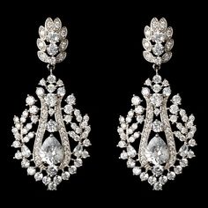 "Exquisite vintage style design earrings with tiny cubic zirconia crystals and a brilliant pear shape CZ cut in the center encrusted on rhodium plating. These earrings set are beautiful and perfect for your vintage or modern-inspired wedding. 2.25\" (Length) x 1\" (Width)" Castle Banquet Hall, Vintage Wedding Accessories, Winter Wedding Accessories, Modern Vintage Wedding, Formal Earrings, Veil Accessories, Bridesmaid Pearls, Prom Earrings, Pearl Jewelry Wedding