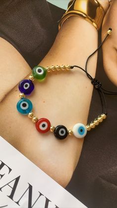 Multicolored Evil Eyes and Gold Beads adjustable bracelet Evil Eyes, Adjustable Bracelet, Gold Beads, Infinity Bracelet, Delicate Bracelet, Evil Eye, Bracelet, Beads, Gold