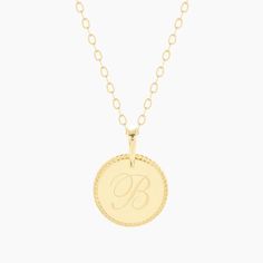 Mila Pendant – Brook & York Engraved Pendant, Gold G, Everyday Necklace, Disc Pendant, Necklace Online, Brass Pendant, Gold Pendant Necklace, Curb Chain, Personalized Necklace