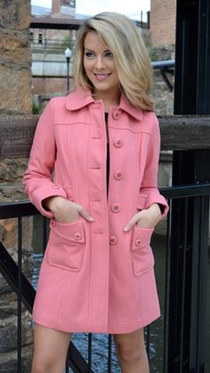 Rose Classic Coat :: NEW ARRIVALS :: The Blue Door Boutique Feminine Pink Outerwear With Button Closure, Feminine Winter Outerwear With Button Closure, Feminine Outerwear With Button Closure For Fall, Feminine Fall Outerwear With Button Closure, Classic Pink Outerwear With Double Button Closure, Chic Long Pink Pea Coat, Spring Wool Coat With Button Closure, Pink Button-up Outerwear With Button Cuffs, Feminine Button-up Fall Outerwear