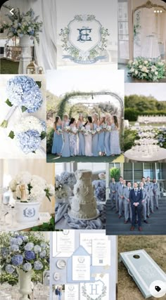 a collage of blue and white wedding colors