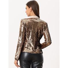 This chic and unique stylish jacket embellished with sparkly sequins is suitable for parties, cocktails, evening wear, dance performances, clubs, and so on. Pair this open-front jacket with dresses, tank tops, and shirts with your jeans and leggings. With sequin and metallic fabric, this blazer makes you shiny in the crowd. It is suitable for Christmas Day, parties, clubs, discos, nights out, daily wear, weekends, and shopping. Womens Tailored Suit, Fluffy Jacket, Sequin Blazer, Open Front Jacket, Metallic Fabric, Stylish Jackets, Contrast Collar, Women's Jackets, Striped Blazer