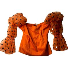 Add A Pop Of Color To Your Wardrobe With This Beautiful Aomei Blouse! The Orange Polka Dot Pattern And Sweetheart Neckline Give It A Playful And Feminine Touch, While The Puff Sleeves Add A Bit Of Drama To Your Look. Perfect For A Night Out At The Theatre Or A Day Exploring Art Galleries, This Blouse Is Sure To Turn Heads. Available In Size 2xl For A Comfortable And Flattering Fit. Orange Fitted Top For Party, Cute Long Sleeve Tops For Party, Cute Long Sleeve Party Blouse, Fitted Orange Blouse For Party, Cute Long Sleeve Party Tops, Fitted Orange Party Blouse, Casual Orange Blouse For Party, Casual Orange Party Blouse, Cute Polka Dot Top For Spring