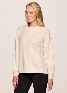 Midweight, silky soft waffle fabric, a cozy relaxed fit and a timeless crewneck design all combine to create our Off Days Relaxed Waffle Knit Sweatshirt. Great for layering or wearing on its own, plus a longer hemline in back offers added coverage where you want it most. Comfy Everyday Knit Tops, Comfy Knit Tops For Everyday, Comfortable Crew Neck Sweater With Soft Texture, Comfy Knit Tops For Layering, Spring Crew Neck Versatile Sweater, Versatile Crew Neck Sweater For Spring, Versatile Crew Neck Spring Sweater, Knit Sweatshirt For Spring Layering, Spring Knit Sweatshirt For Layering