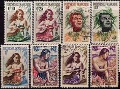 six stamps with native people on them, all in different colors and sizes are shown