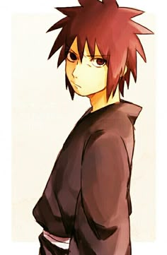 an anime character with red hair and black clothes