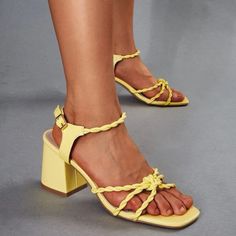 Cute Powder Yellow Sandal. Comfortable Heels 2.8 Inches Adjustable Buckle Closure Block Heels For Summer, Summer Adjustable Block Heels With Round Toe, Adjustable Round Toe Block Heels For Summer, Adjustable Open Toe Block Heels For Summer, Summer Adjustable Block Heels In Synthetic, Synthetic Block Heels For Summer Vacation, Summer Vacation Synthetic Block Heels, Spring Strappy Block Heels With Buckle Closure, Strappy Block Heels With Buckle Closure For Spring