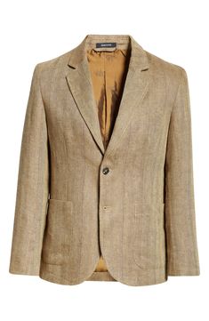 A custom yarn-dyed linen herringbone brings depth and rich texture to this unstructured single-breasted jacket classically framed with notched lapels. 29" length (size 38R) Front button closure Notched lapels Nonfunctional four-button cuffs Chest welt pocket; front flap pockets Cotton lining 100% linen Dry clean Made in Italy Designer Clothing Timeless Linen Blazer With Lapel Collar, Luxury Linen Single Breasted Blazer, Classic Single Breasted Linen Tweed Jacket, Classic Linen Blazer With Patch Pockets, Luxury Single Breasted Linen Blazer, Elegant Linen Tweed Jacket With Welt Pockets, Classic Linen Tweed Jacket With Notch Lapel, Luxury Linen Tweed Jacket With Notch Lapel, Linen Tweed Jacket With Patch Pockets For Work