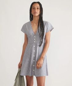 Camila Mini Dress – Marine Layer Layer Dresses, Marine Layer, 50 Fashion, Flutter Sleeve, Grey Sweater, Sport Outfits, Jumpsuit Dress, A Line Dress, White Stripe