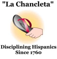 a hand holding a black and red object with the words'la chanclea '