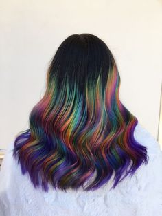 #halo #Pic #pr #prism Dark Rainbow Hair, Prism Hair Color, Prism Hair, Dark Rainbow, Rainbow Hair Color, Creative Hair Color, Hair Artist, Hair Color Pastel, Peinados Fáciles Para Cabello Corto