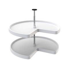 two tiered white trays with black top and metal legs, one on each side