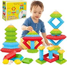 a young child playing with blocks and toys