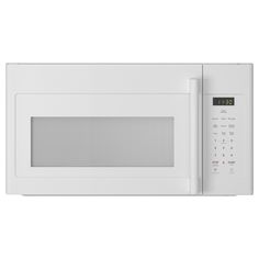 a white microwave oven with the door open and electronic timer on it's side