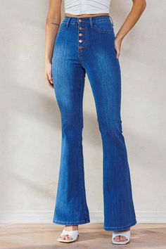 A pair of ultra-high-waisted flare jeans featuring contrast button-up front, two faux front pockets and double back patch pockets. Medium stone High waist Contrast button 67.7% Cotton, 24% Modal, 7% T400, 1.3% Lycra Care Instructions: Machine wash High Waisted Flare Jeans, High Waisted Flares, Back Patch, Flare Jeans, Patch Pocket, Care Instructions, High Waist, Button Up, High Waisted