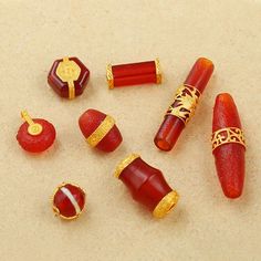 18K Gold Inlaid Agate Beads - Red Agate Charms - Red Pave Beads - Tassel Crimp Bead - Red Agate Pendant - Jewelry Making Supplies ❤ Product Name: 18K Gold Spacer Beads                                                                                                                                                     ❤ Material: 18K Gold,red agate ❤ Size: (approx.) #A-size: 8mm / hole diameter: 1.2mm / Weight: 0.8grams #B-diameter: 10*13mm / hole diameter: 3mm / thickness: 6mm / Weight: 0.9grams #C-diameter: 8.8*12mm / hole diameter: 1.5mm / Weight: 1.453grams #D-diameter: 11mm / hole diameter: 1.2mm /thickness:6mm / Weight: 1.44grams        #E-diameter: 4.2*14.3mm / hole diameter: 1.2mm / Weight: 0.83grams  #F-diameter: 9.8*17mm / hole diameter: 2mm / Weight: 2.53grams   #G diameter: 5.3*29. Artisan Red Spacer Beads, Red Coral Gemstone Beads For Jewelry Making, Traditional Red Gemstone Beads, Red Carnelian Beads For Gifts, Red Carnelian Beads For Gift, Red Beaded Agate Gems And Cabochons, Red Agate Beaded Gems And Cabochons, Red Agate Beads, Gems And Cabochons, Agate Spacer Beads For Jewelry Making