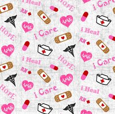 100% Cotton Fabric If purchasing multiples, the fabric will be cut in one continuous piece. Marhine Wash Cold, Tumble dry Nurse Symbol, Hero Nurse, Heath Care, Nurse Hat, Symbol Design, Fabric Yardage, Cotton Quilting Fabric, Grey Prints, Creative Hobbies