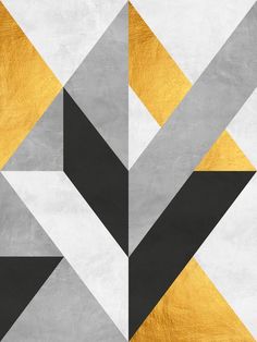 an abstract geometric design with gold and grey colors on white paper, which is very similar to the same color scheme used in this painting