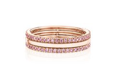 This classic 18K rose gold stacking ring set epitomizes the glamor of the roaring 20s, consisting of one simple, timeless classic band and two pavé natural pink diamond rings. While understated singularly, adding them to other rings from our Brilliance Quadrant Signature Stacking Collection creates numerous individual looks. Metal: Solid 18K rose gold. Diamonds: Natural Fancy Pink SI1~SI2, approximately 0.25cttw. (measurement taken from size 6 1/2) Width: Approximately 4.7mm altogether and 1.5mm Luxury Pink Sapphire Rings With Single Cut Diamonds, Elegant Stackable Pink Sapphire Rings, Pink Gold Stackable Rings In Fine Jewelry Style, Luxury Pink Gold Ring With Pink Sapphire, Pink Gold Stackable Rings Fine Jewelry, Elegant Pink Sapphire Stackable Ring, Pink Gold Stackable Fine Jewelry Rings, Rose Gold Half Eternity Stackable Rings, Luxury Pink Half Eternity Rings