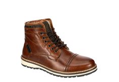 Cognac Franco Fortini Mens Blake | Boots | Rack Room Shoes Brown Rugged Chukka Boots For Winter, Rugged Plain Toe Lace-up Winter Boots, Winter Moc Toe Fitted Boots, Fitted Moc Toe Winter Boots, Winter Fitted Moc Toe Boots, Rugged Brown Lace-up Boots For Winter, Rugged Brown Chukka Boots For Fall, Brown Chukka Boots With Reinforced Toe For Fall, Fall Brown Chukka Boots With Reinforced Toe