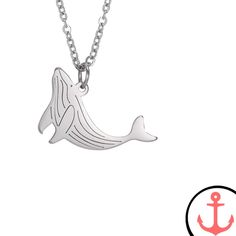 Whale Necklace Ocean-inspired Pendant Necklace With Lobster Clasp, Ocean-inspired Charms Necklaces For Gifts, Ocean-inspired Charms Necklace As Gift, Ocean-inspired Charms Necklace For Gift, Ocean-inspired Pendant Charm Necklace As Gift, Ocean-inspired Silver Necklaces With Charms, Sterling Silver Engraved Anchor Necklace, Ocean Color Pendant Necklace As Gift, Stainless Steel Anchor Necklace For Gifts