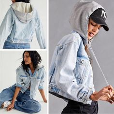 Brand New With Tags Free People - We The Free Brando Hooded Denim Jacket Light Blue Color With Fading Called Malta Wash Attached Gray Sweatshirt Material Hood Hoodie Button Front Cropped Length #Hpais Trendy Washed Hooded Denim Jacket, Trendy Hooded Denim Jacket With Pockets, Trendy Hooded Denim Jacket In Blue, Casual Hooded Denim Jacket For Spring, Urban Hooded Denim Jacket For Spring, Urban Style Hooded Denim Jacket For Spring, Hooded Denim Jacket For Spring, Hooded Denim Blue Jacket For Spring, Hooded Denim Jacket For Spring Streetwear