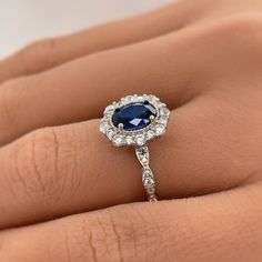 Oval Sapphire Art Deco Engagement Ring Oval Halo Blue - Etsy Luxury Sapphire Oval Halo Ring, Luxury Oval Sapphire Halo Ring, Round Sapphire Jewelry For Proposal, Gia Certified Oval Sapphire Diamond Ring, Oval Platinum Halo Ring With Gemstone, Platinum Oval Halo Ring With Gemstone, Gia Certified Oval Platinum Ring, Sapphire Jewelry For Proposal, Gift Sapphire Ring With Halo Setting In Platinum