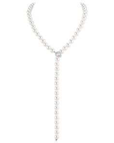 This exquisite pearl necklace features 8.0-8.5mm AAA quality Japanese white Akoya pearls hand picked for their radiant luster. 
The pearls are strung and double knotted on the finest silk thread. The necklace is affixed with an adjustable 14K gold & diamond encrusted clasp that can be placed on any pearl on the strand for easy customization. Pearl Necklace Modern, Half Pearl Half Chain Necklace, Half Chain Necklace, Modern Pearl Necklace, Unique Pearl Necklace, Necklaces For Her, Classic Pearl Necklace, Akoya Pearl Necklace, Necklaces Pearl