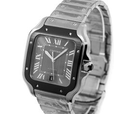 Cartier Santos 40mm Stainless Steel and ADLC Grey Roman Dial WSSA0037-Da Vinci Fine Jewelry Classic Gray Watch For Formal Occasions, Timeless Gray Watch For Formal Occasions, Silver Luxury Automatic Watch, Luxury Silver Automatic Watch, Luxury Automatic Silver Watch, Luxury Silver Watch With Analog Display, Classic Gray Watches With Subdials, Luxury White Gold Analog Watch, Gray Formal Watch With Round Dial