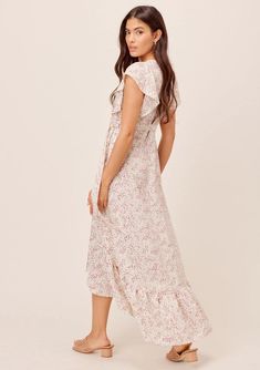 Cute Flutter Sleeve Floral Wrap Maxi Dress | LOVESTITCH Flowy Ruffle Hem Dress For Garden Party, Flowy Floor-length Maxi Dress With Ruffle Hem, Summer Floor-length Maxi Dress With Ruffle Hem, Beach Maxi Dress With Ruffle Hem, Summer Maxi Dress With Ruffle Hem, Feminine Tiered Skirt Maxi Dress For Beach, Flowy Ruffle Hem Maxi Dress For Beach, Feminine Tiered Maxi Dress For Beach, Bohemian Midi Dress With Ruffle Hem For Garden Party