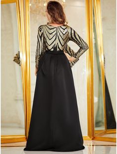 Mermaid / Trumpet Evening Gown Sparkle & Shine Dress Formal Wedding Floor Length Long Sleeve V Neck Detachable Polyester with Sequin Overskirt Wedding Floor, Shine Dress, Mermaid Evening Dresses, Dress Formal, Wedding Bridesmaid Dresses, Formal Wedding, Party Dresses For Women, Special Occasion Dresses, Evening Gown