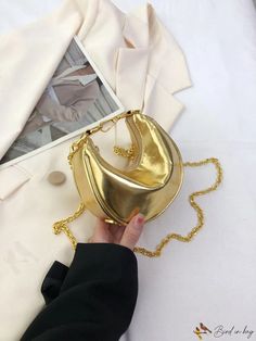 BirdinBag - Gold Chain Mini Hobo Bag with Letter Decoration and Clear Design Mini Hobo Bag, Letter Decoration, Novelty Bags, Polyvinyl Chloride, Word Wrap, Bag Bag, Hobo Bag, Gold Chain, Gold Chains